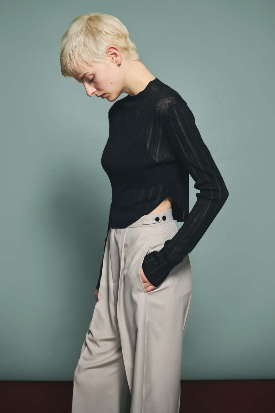 RIM.ARK - RIM.ARK リムアーク 24AW Linen mix sheer L/S tops リネンミックスシアーカットソー 460HAL70-0501 ブラック 38 RIM.ARK（リムアーク）公式ブランド・通販サイト