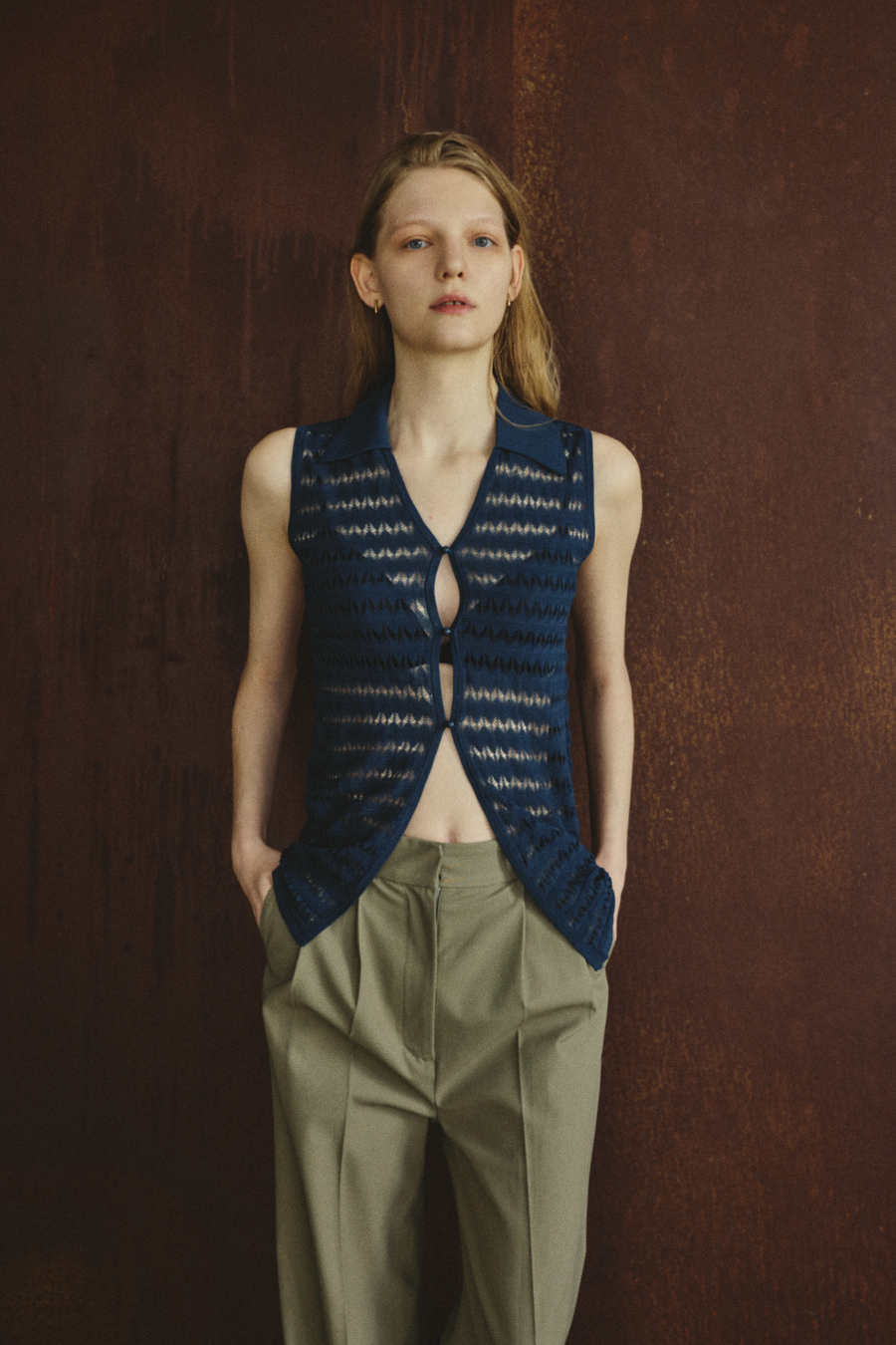 RIM.ARK back long square knit tops